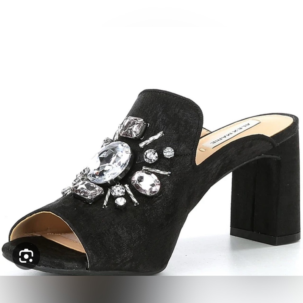 Alex Marie Black velvet Effie oversized jewel peep toe dress mules size 9 bnib